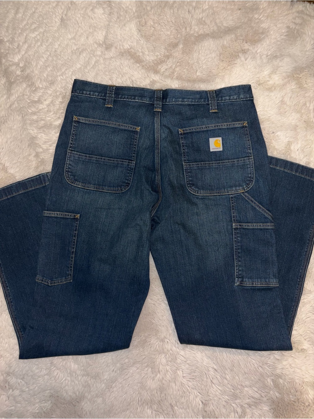 Carhartt Men's Dark Blue Relaxed Fit Work Jeans w/Carpenter Pockets size 36x34